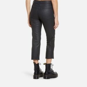Topshop Black Faux Leather Cropped Straight Jeans